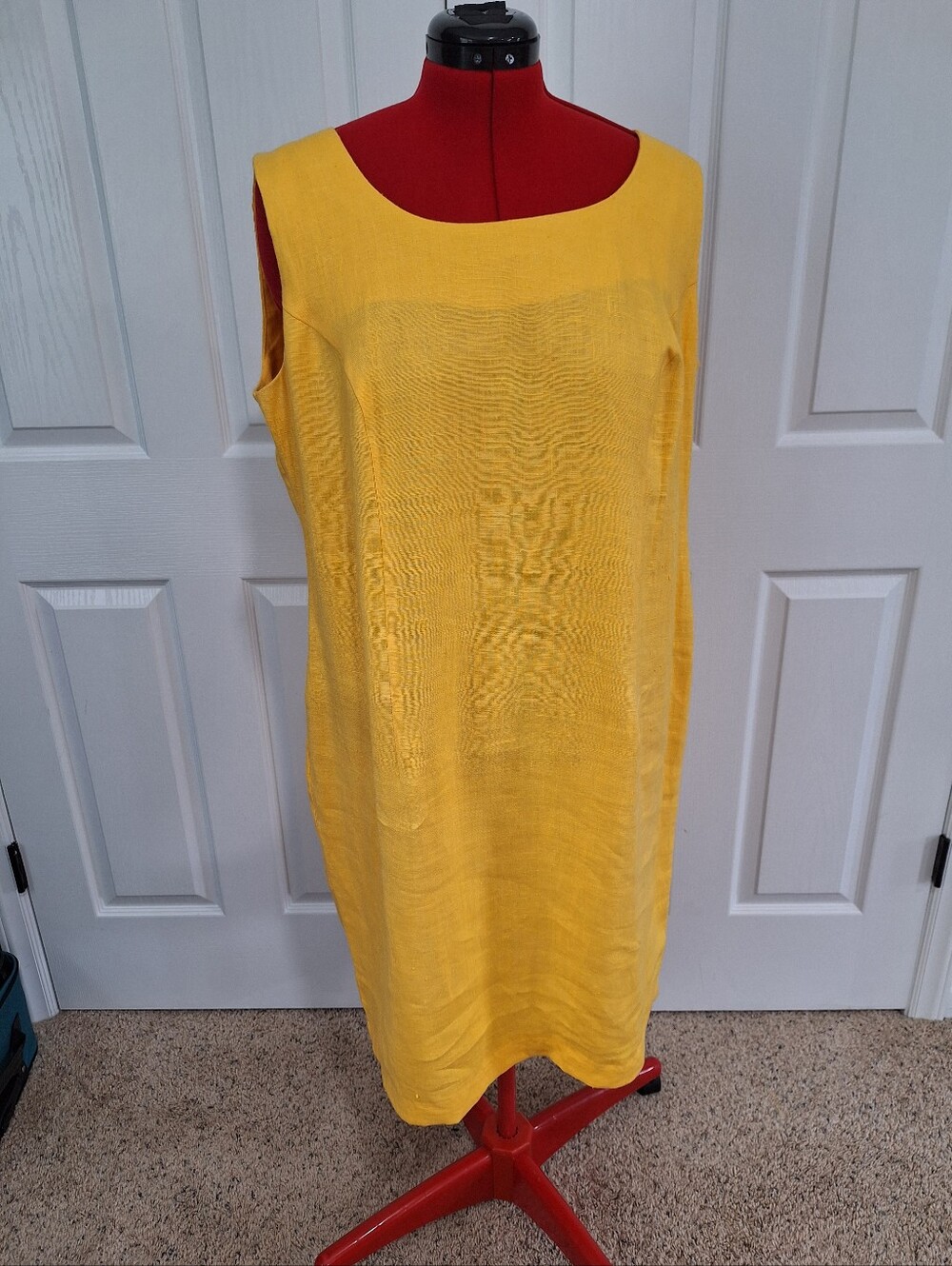 Vintage Yellow Sleeveless Shift Linen Midi Dress - Brand